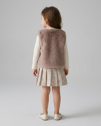 Conjunto niña 3 piezas invierno chaleco de piel, camiseta térmica y falda tweed ,Ideal para clima otoñal en España