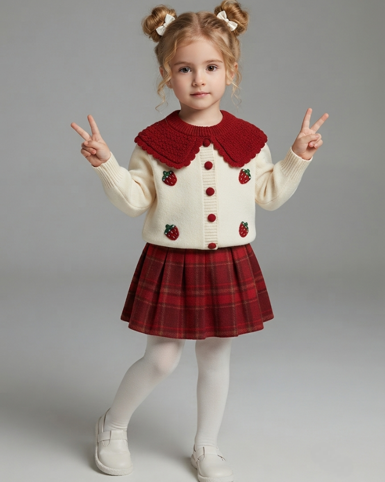 Conjunto Niña Falda Cuadros Invierno ,Elegante