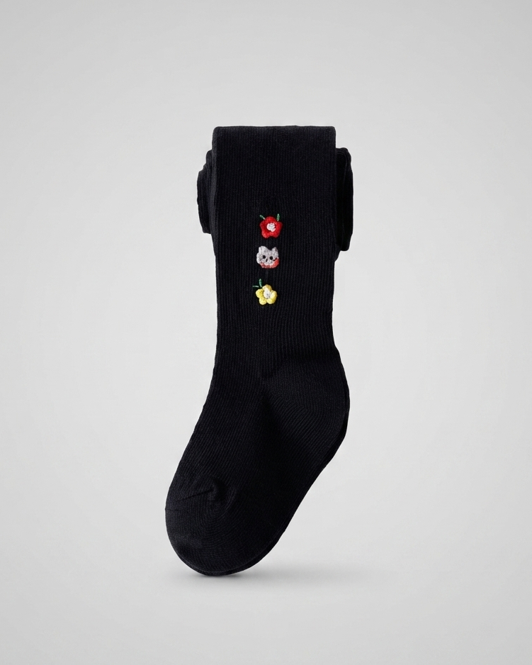 Calcetines niña largos algodón con flores bordadas elegantes
