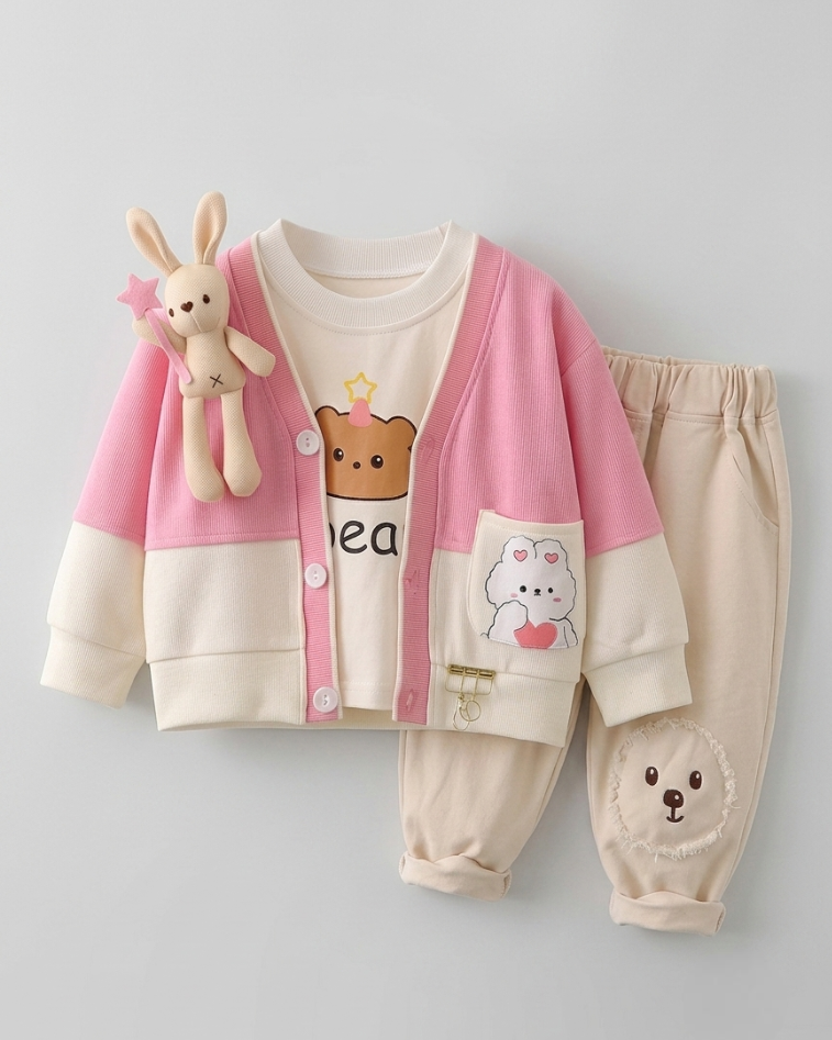 Conjunto bebé 3 piezas ropa infantil con diseño elegante de osito para niño y niña en España