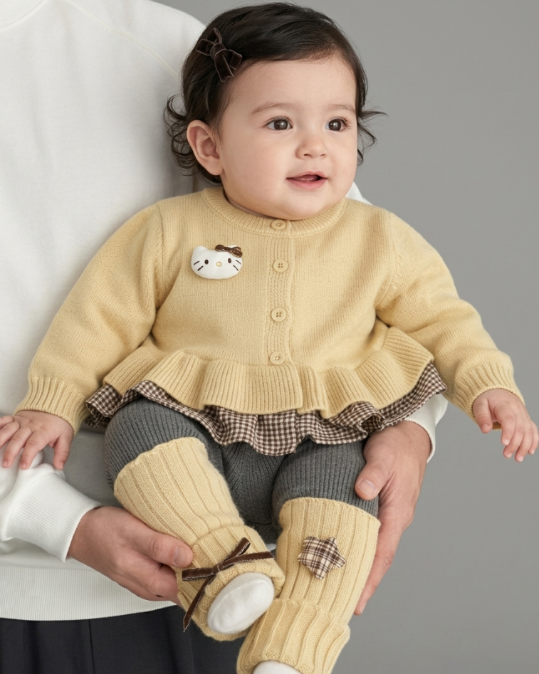 Conjunto Niña Invierno 2 Piezas Cárdigan Punto y Falda Estampada