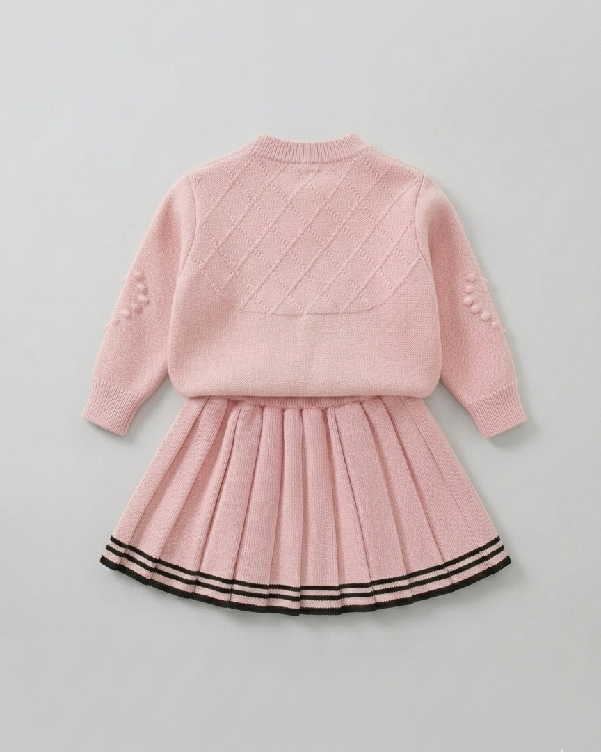 Vestido niña invierno tejido conjunto 2 piezas (top y falda plisada) niña de dos piezas Ideal para primavera y para clima otoñal en España