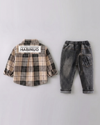 Conjunto niño cuadros elegante de dos piezas con camisa de cuadros y pantalón denim  niño cuadros en España