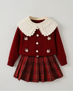 Conjunto niña invierno elegante 2 piezas ropa niña suéter tejido y falda de cuadros,Ideal para clima otoñal  en España
