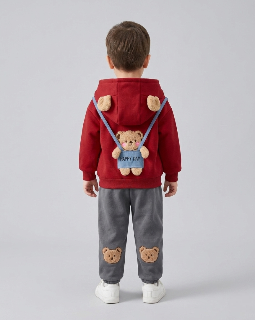 Conjunto niño 2 piezas ropa infantil: sudadera con capucha con diseño de oso 3D y pantalón vaquero elástico,Ideal para primavera y verano en España