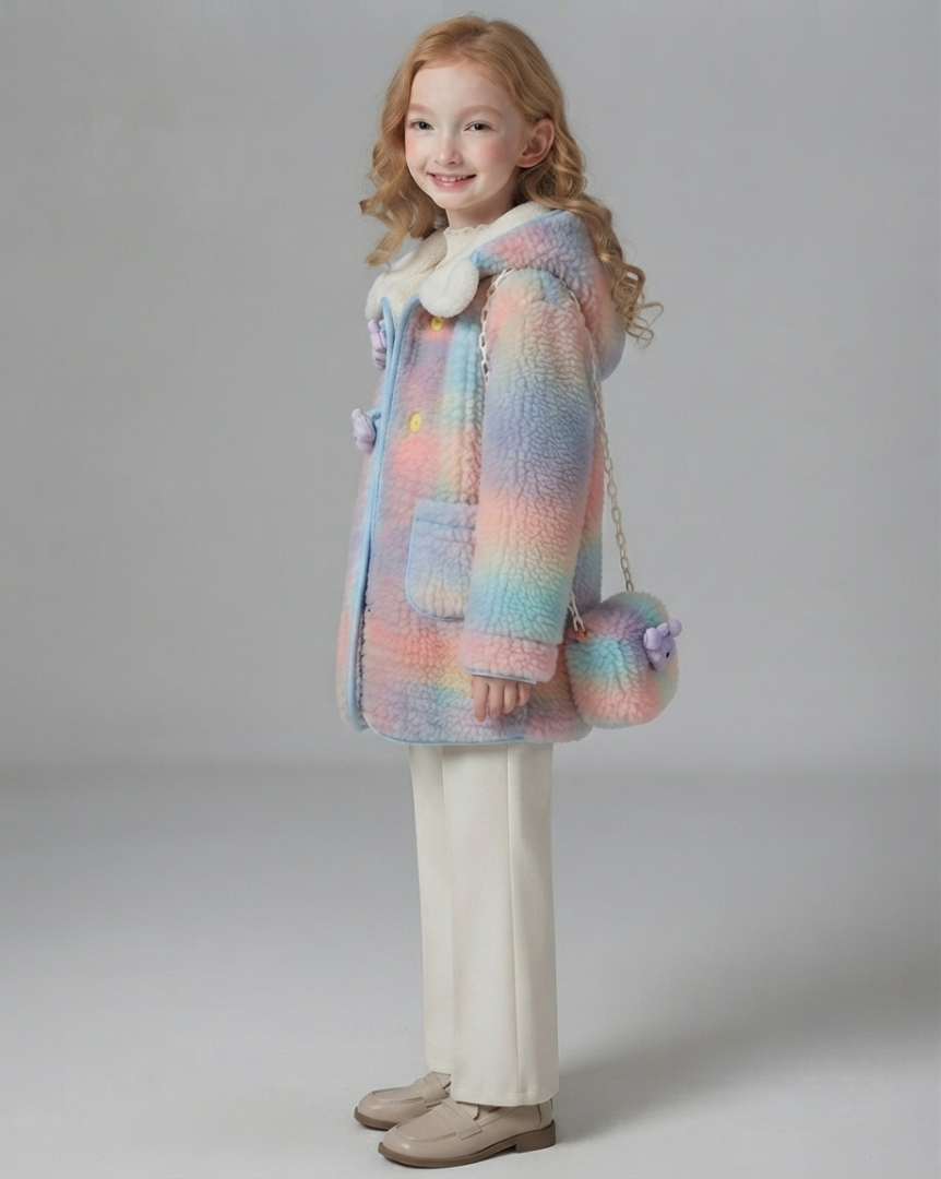 Abrigo Niña Peluche Invierno Bolso Incluido