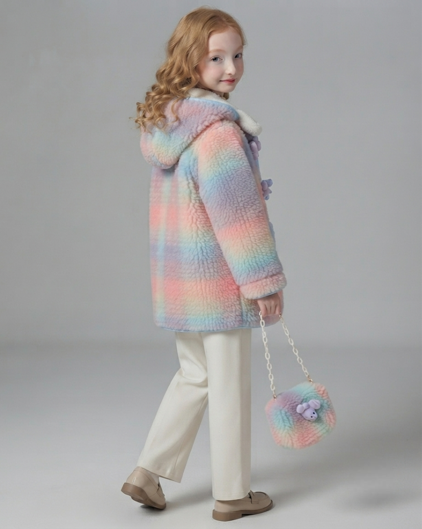 Abrigo Niña Peluche Invierno Bolso Incluido