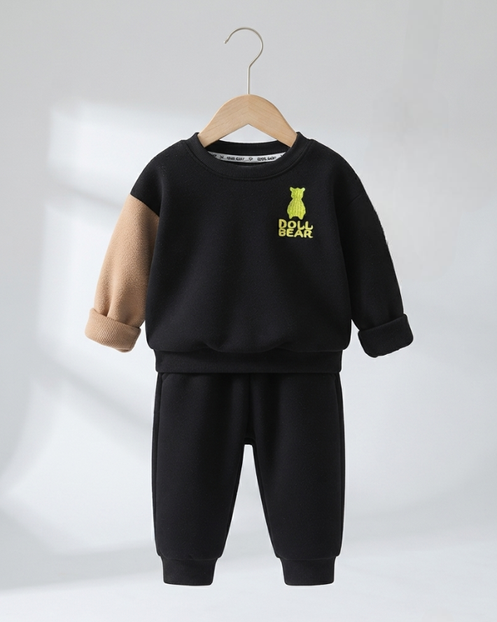 Conjunto bebé invierno 2 piezas de terciopelo con oso 3D