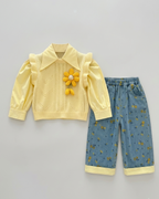 Conjunto niña 3 piezas ropa  elegante con camisa de mangas abullonadas, chaqueta con detalles en España