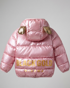 Chaqueta bebé niña y niño invierno impermeable negra con detalles dorados y capucha con orejitas en España