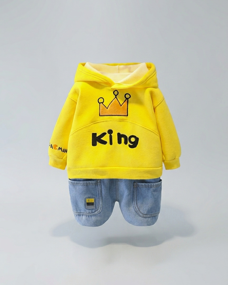 Conjunto niño 2 piezas sudadera con capucha y pantalón vaquero estilo King en España