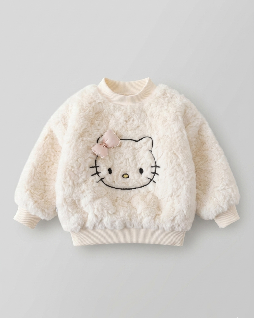 Conjunto niña invierno 2 piezas ropa niña felpa y vaquero con diseño de gatito,looks diarios adorables. o Ideal para primavera y para clima otoñal en España