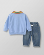 Conjunto niño verano camiseta dinosaurio y jeans con parches ideal para primavera outfit niño 