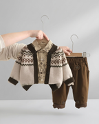Conjunto niño 3 piezas invierno (suéter lana, camisa cuadros y pantalón elástico)Ideal para clima otoñal  en España