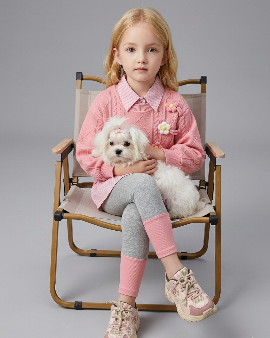 Conjunto niña 3 piezas otoño invierno con bordado de flores Ideal para clima otoñal y principios en España