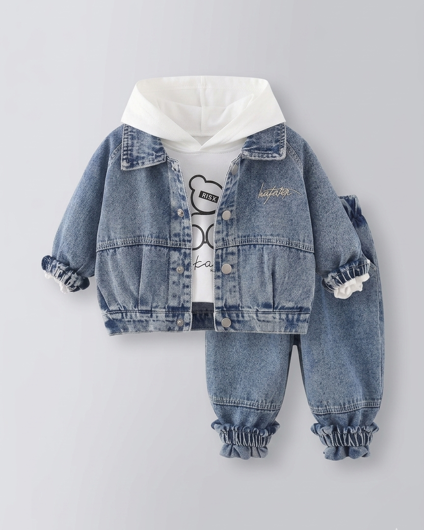 Conjunto bebé 3 piezas vaquero: chaqueta denim, camiseta de algodón y pantalón elástico para niño y  en España