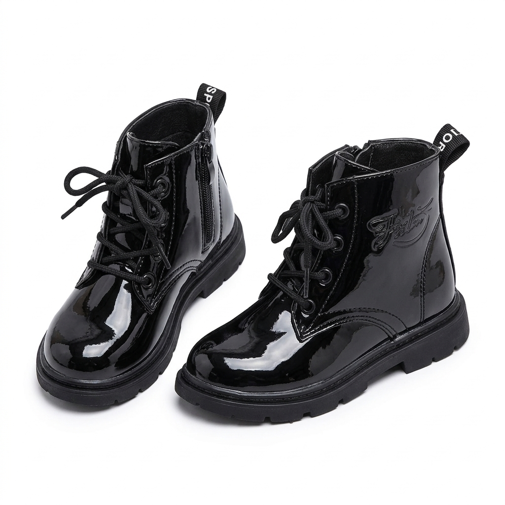Botas de invierno con diseño de charol estilo moderno y un toque clásico y elegante vista completa