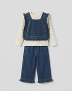 Conjunto niña 3 piezas ropa niña: blusa, chaleco vaquero de mezclilla y pantalón cómodo,Ideal para clima otoñal  en España