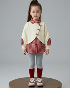 Conjunto niña 3 piezas ropa bebé niña elegante cuadros rojos y suéter crema con leggings de algodón en España
