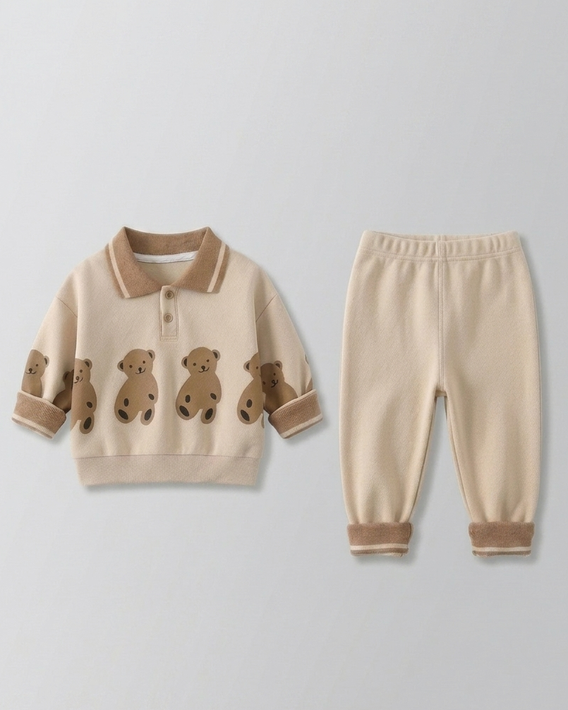 Conjunto 2 piezas bebé niño invierno con estampado de dibujos animados y ositos vista completa