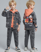 Conjunto Vaquero Niño 3 Piezas ,Chaqueta, Camiseta y Pantalón Cargo