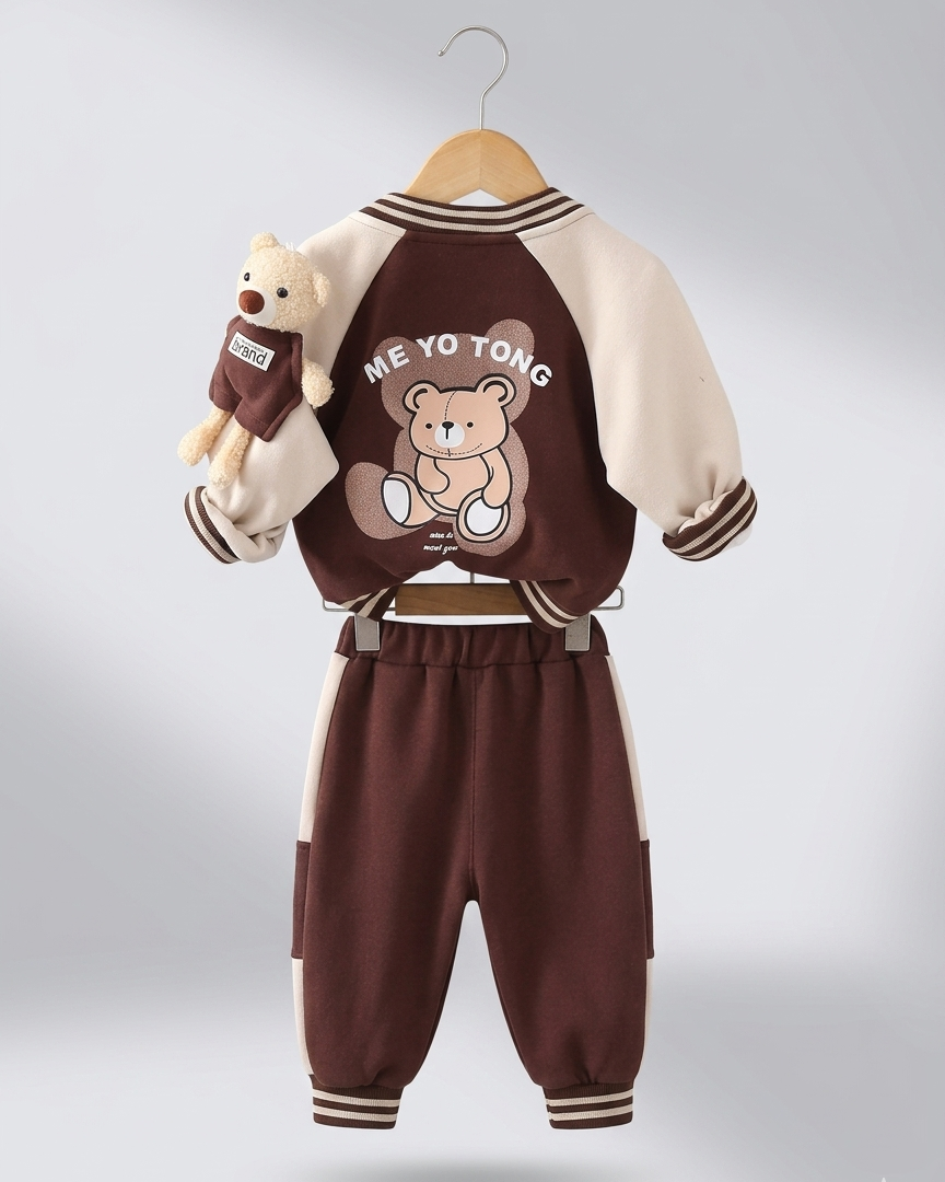 Conjunto deportivo bebé 3 piezas (chaqueta, camiseta interior de algodón y pantalón) con osito | chándal bebé, ropa bebé niño en España