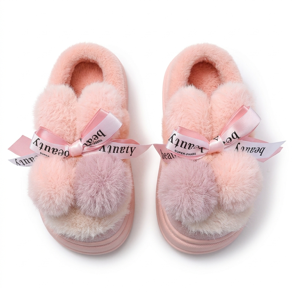 Pantuflas de invierno cálidas para niños con peluche suave y bolas de colores en España