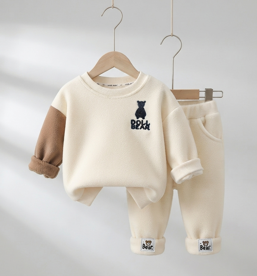 Conjunto bebé invierno 2 piezas de terciopelo con oso 3D