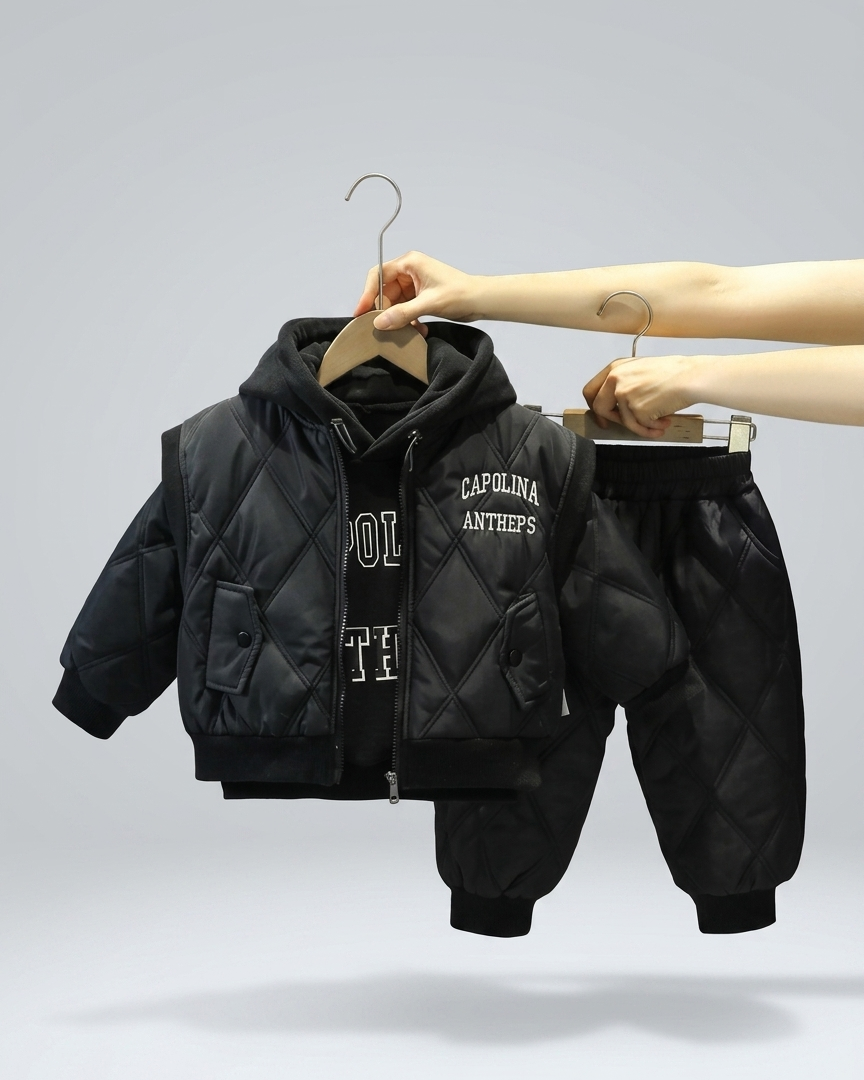 Conjunto de invierno para niño de 3 piezas: sudadera con capucha, chaleco acolchado y pantalón térmico,ropa niño invierno,Ideal para clima otoñal en España