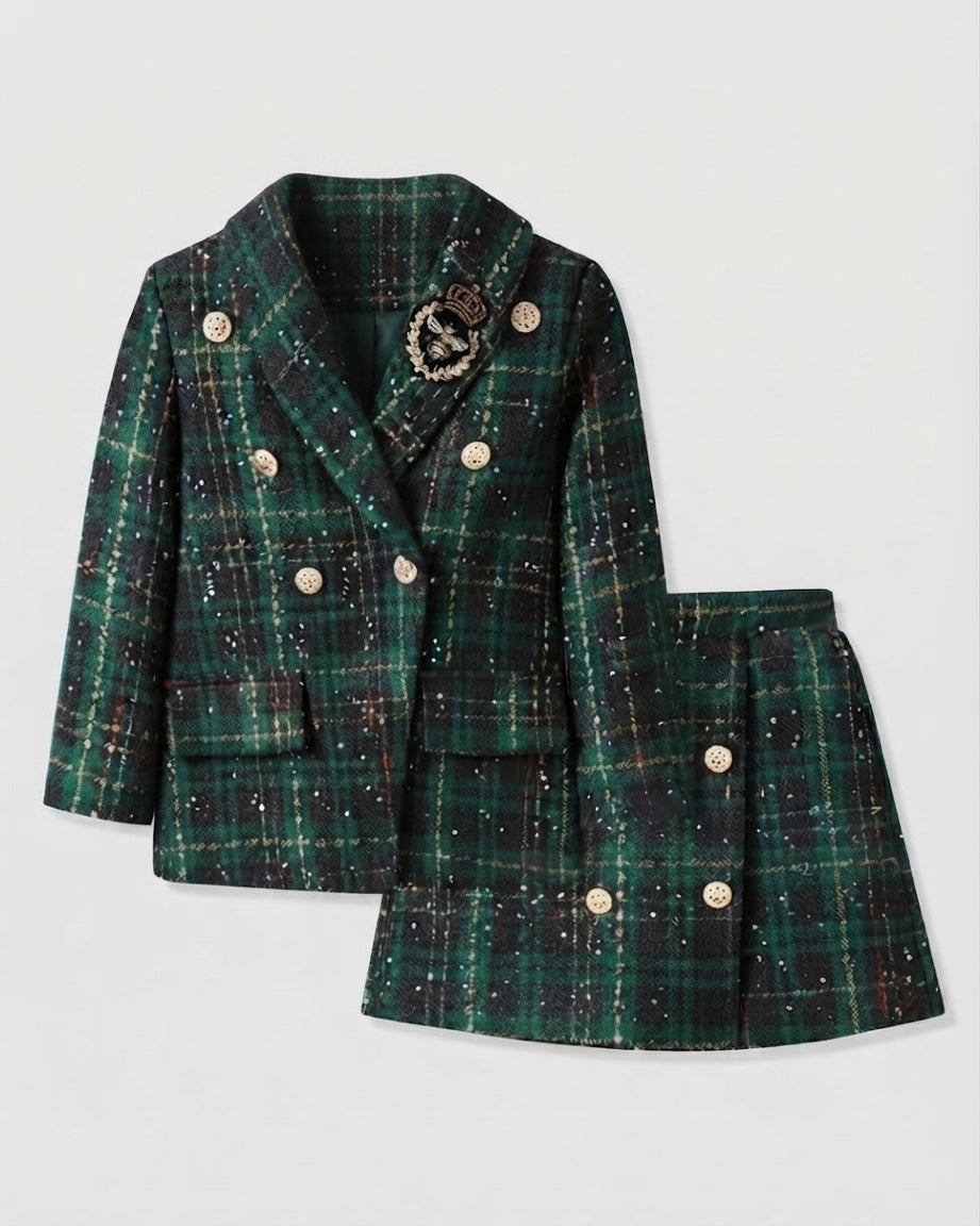 Conjunto Elegante de Tweed Verde para Niñas