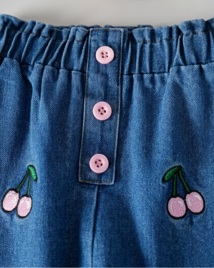 Conjunto niña 2 piezas suéter rosa y pantalón vaquero bordado cerezas ropa niña,Ideal para clima otoñal y principios de invierno en España