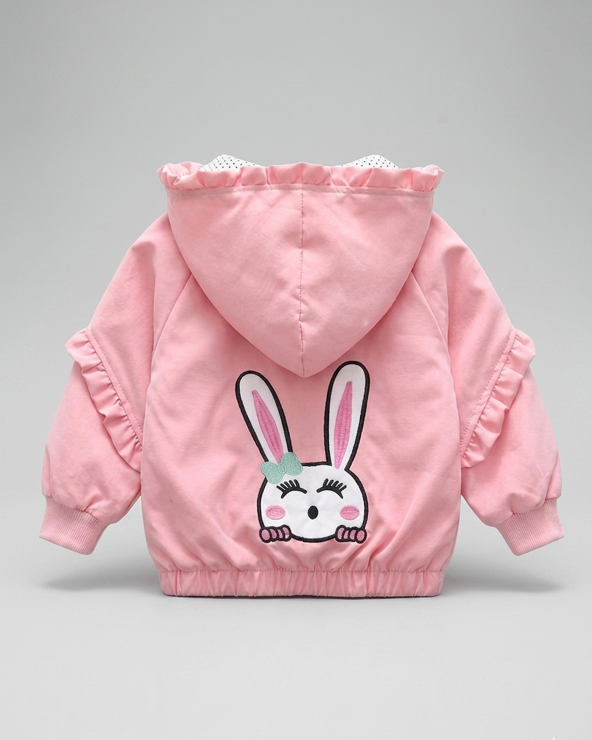 Chaqueta niña con capucha y conejo bordado, abrigo infantil otoño invierno,Ideal para clima otoñal y principios de invierno en España