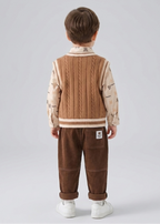Conjunto niño invierno 3 piezas camisa chaleco de lana y pantalón cómodo vista trasera