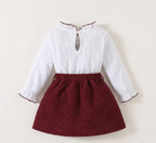 Conjunto de 2 piezas: blusa blanca con volantes y falda de pana con lazo 🤍🎀