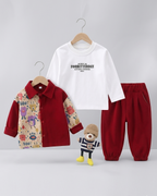 Conjunto bebé 3 piezas ropa infantil con chaqueta estampada de dibujos animados, camiseta de algodón y pantalón cálido en Españ