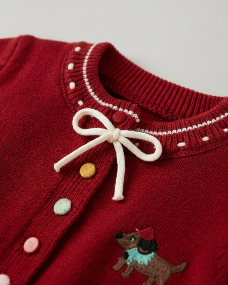 Vestido niña invierno de punto con lazo en el cuello y mangas largas estilo clásico,Ideal para primavera en España