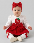 Vestido bebé niña dos piezas con lazo rojo y estampado de fresas – conjunto ropa bebé niña para fiestas en España