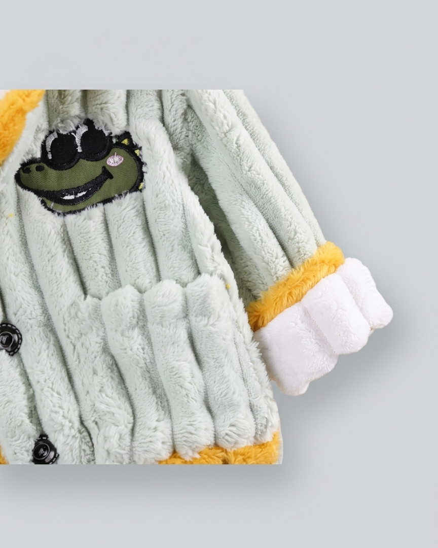 Pijama bebé invierno dinosaurio con cuello doblable y cierre de botones completo – pijama infantil cálido en España