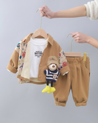 Conjunto bebé 3 piezas ropa infantil con chaqueta estampada de dibujos animados, camiseta de algodón y pantalón cálido en Españ