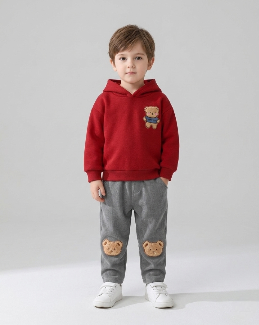 Conjunto niño 2 piezas ropa infantil: sudadera con capucha con diseño de oso 3D y pantalón vaquero elástico,Ideal para primavera y verano en España