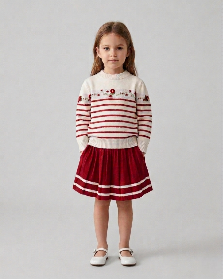 Conjunto niña 2 piezas vestido con suéter tejido y falda plisada elegante invierno en España