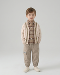 Conjunto bebé niño 3 piezas otoño invierno: camisa cuadros, cárdigan tejido y pantalón ,Ideal para clima otoñal en España