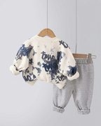 Conjunto bebé 3 piezas con osito chaqueta estampada, camiseta y pantalón cómodo invierno