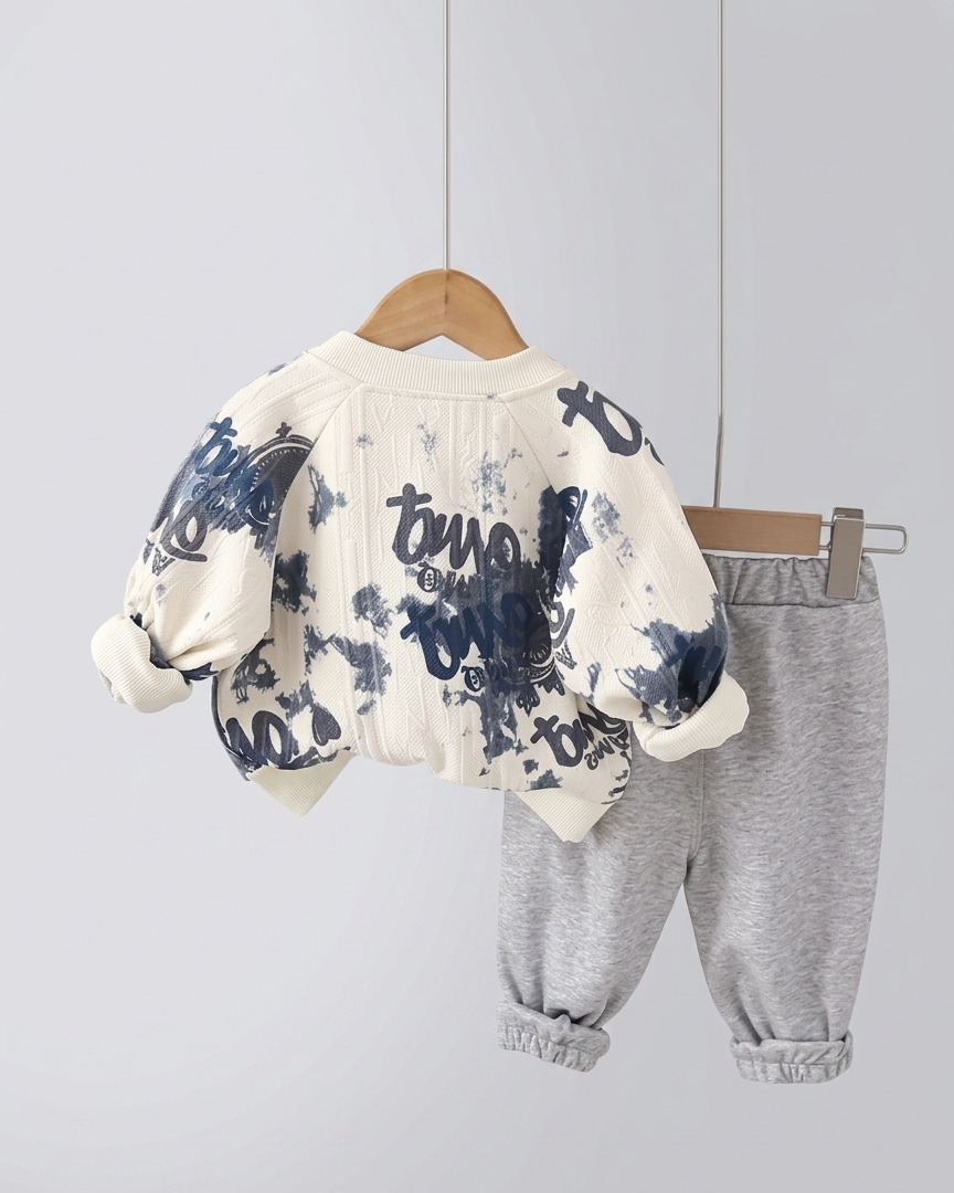 Conjunto bebé y niño 3 piezas ropa bebé: chaqueta estampada, camiseta con oso y pantalón gris cómodo en España