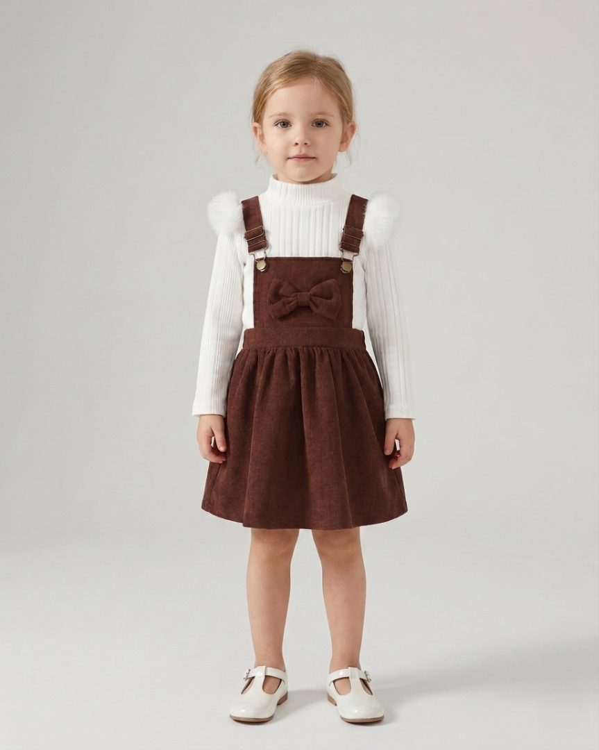 Conjunto niña invierno 2 piezas: blusa manga larga y vestido con tirantes elegante,Ideal para primavera y para clima otoñal en España