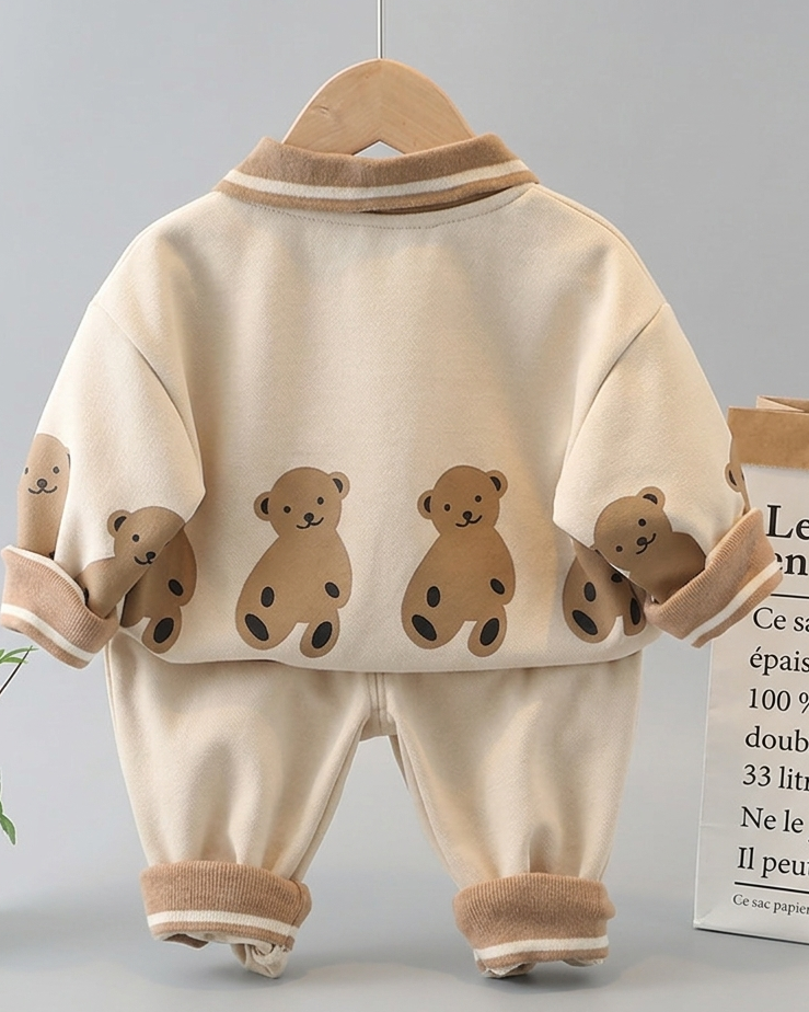 Conjunto 2 piezas bebé niño invierno con estampado de dibujos animados y ositos 