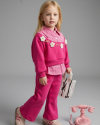 Conjunto Niña Bordado Floral 2 Piezas Elegante Rosa