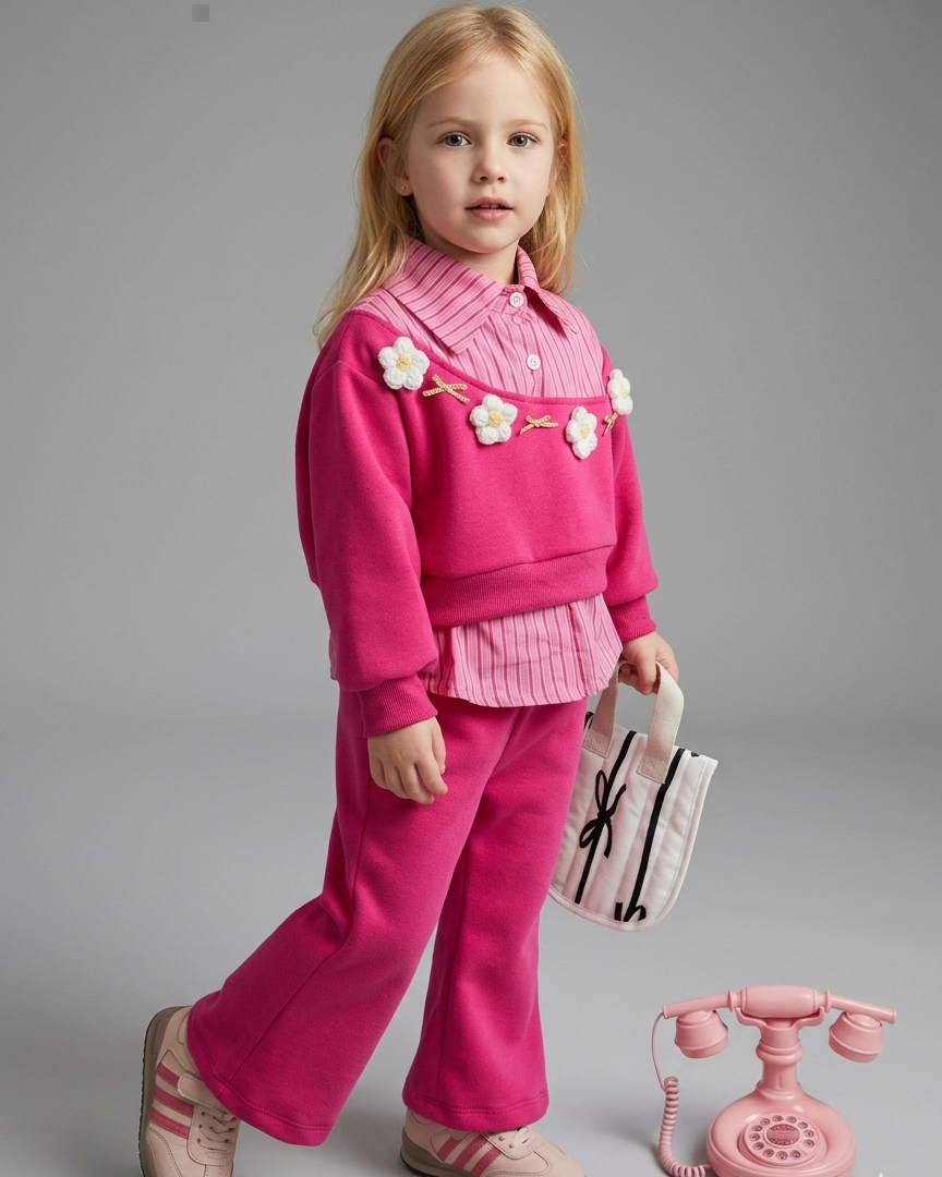 Conjunto niña 2 piezas rosa elegante con bordado floral ropa infantil , en España
