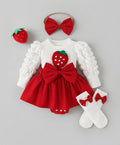 Vestido bebé niña 2 piezas con lazo y estampado fresas