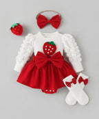 Vestido bebé niña 2 piezas con lazo y estampado fresas